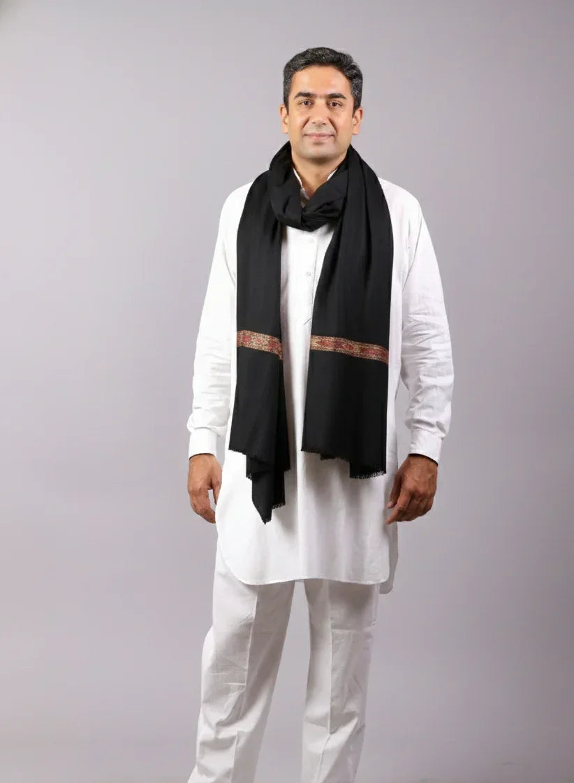 Himalayan Kullu Shawl, Four Side Border, Soft Wool Scarf, Large Wrap, Meditation Shawl, Over Sized Blanket, Light Weight & Warm Shawl. Unisex - The Amritsar Store