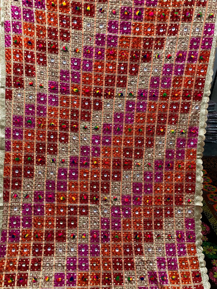 Handmade Full Jaal Heavy Embroidery Thread and Mirror Work Phulkari Dupatta By The Amritsar Store - The Amritsar Store