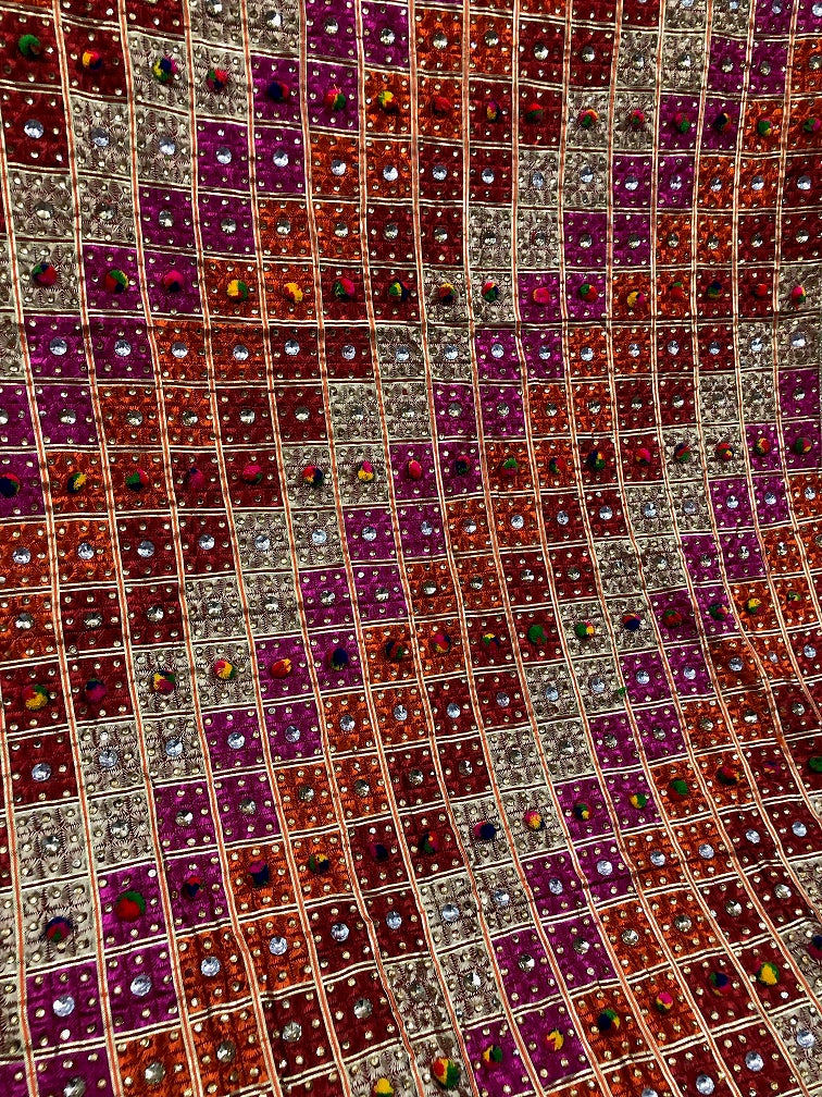 Handmade Full Jaal Heavy Embroidery Thread and Mirror Work Phulkari Dupatta By The Amritsar Store - The Amritsar Store