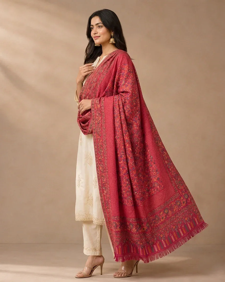 Women's Kashmiri Jaal Shawl – Intricate Paisley & Floral Weave Designer Wrap | The Amritsar Store - The Amritsar Store