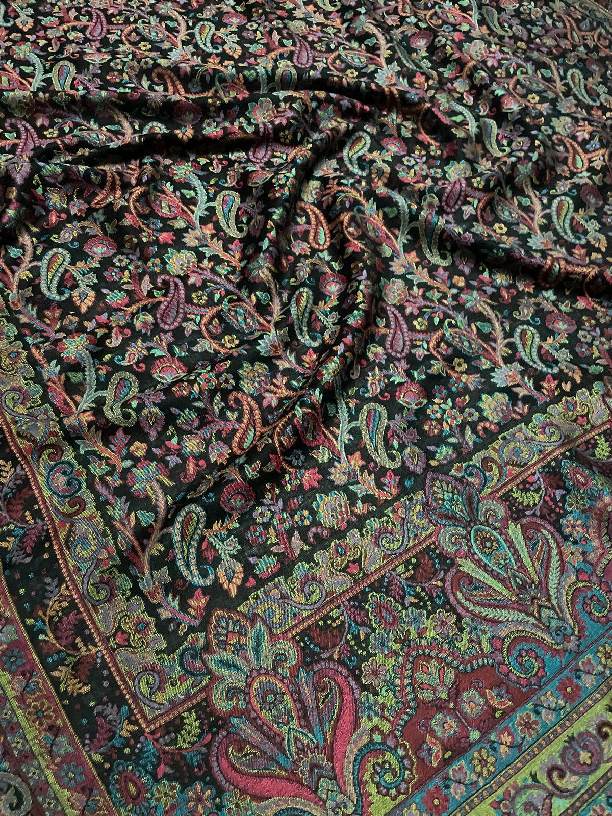 Women's Shawl Black Kashmiri Kani – Paisley & Floral Jaal Designer Wrap | The Amritsar Store - The Amritsar Store