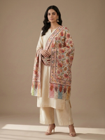 Women's multicolor Kalamkari stole featuring a pastel Paisley border with elegant traditional craftsmanship by The Amritsar Store.