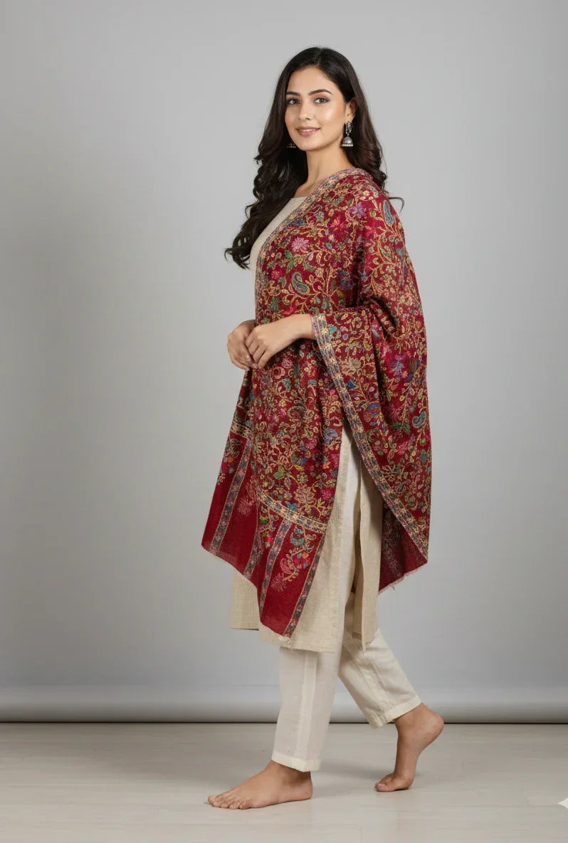 Women's Kalamkari Stole – Kashmiri Floral Jaal Designer Wrap | The Amritsar Store - The Amritsar Store