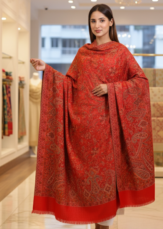 The Amritsar Store Kani Jamawar Blended Shawl with Full Jaal Design – Elegant Traditional Kashmiri Weave for Women