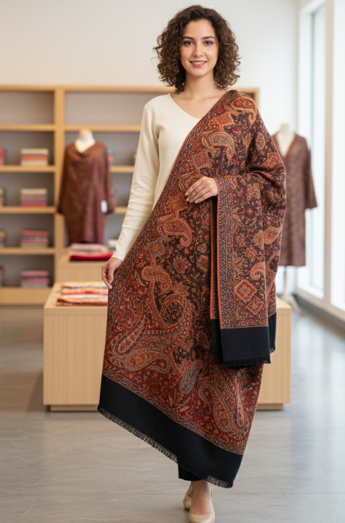 The Amritsar Store Evergreen Elegance Kashmiri Kani Jamawar Shawl for Women – Traditional Woven Design in Rich Patterns