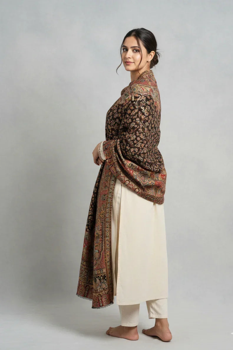 Women's Kani Shawl – Zari Mughal Darbar Reversible Designer Wrap | The Amritsar Store - The Amritsar Store