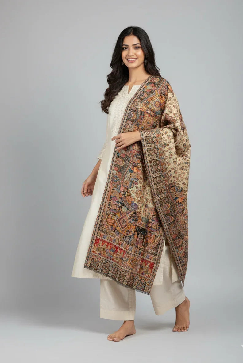 Women's Kani Shawl – Zari Mughal Darbar Reversible Designer Wrap | The Amritsar Store - The Amritsar Store