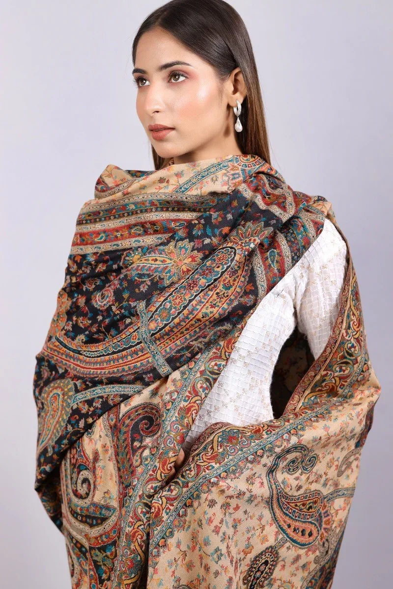 The Amritsar Store Women's Shawl, Jamawar Kani Shawl, Kashmiri Shawl, Paisley Design Woven Shawl, Faux Wool Shawl, Warm Shawl, Shawl For Women - The Amritsar Store