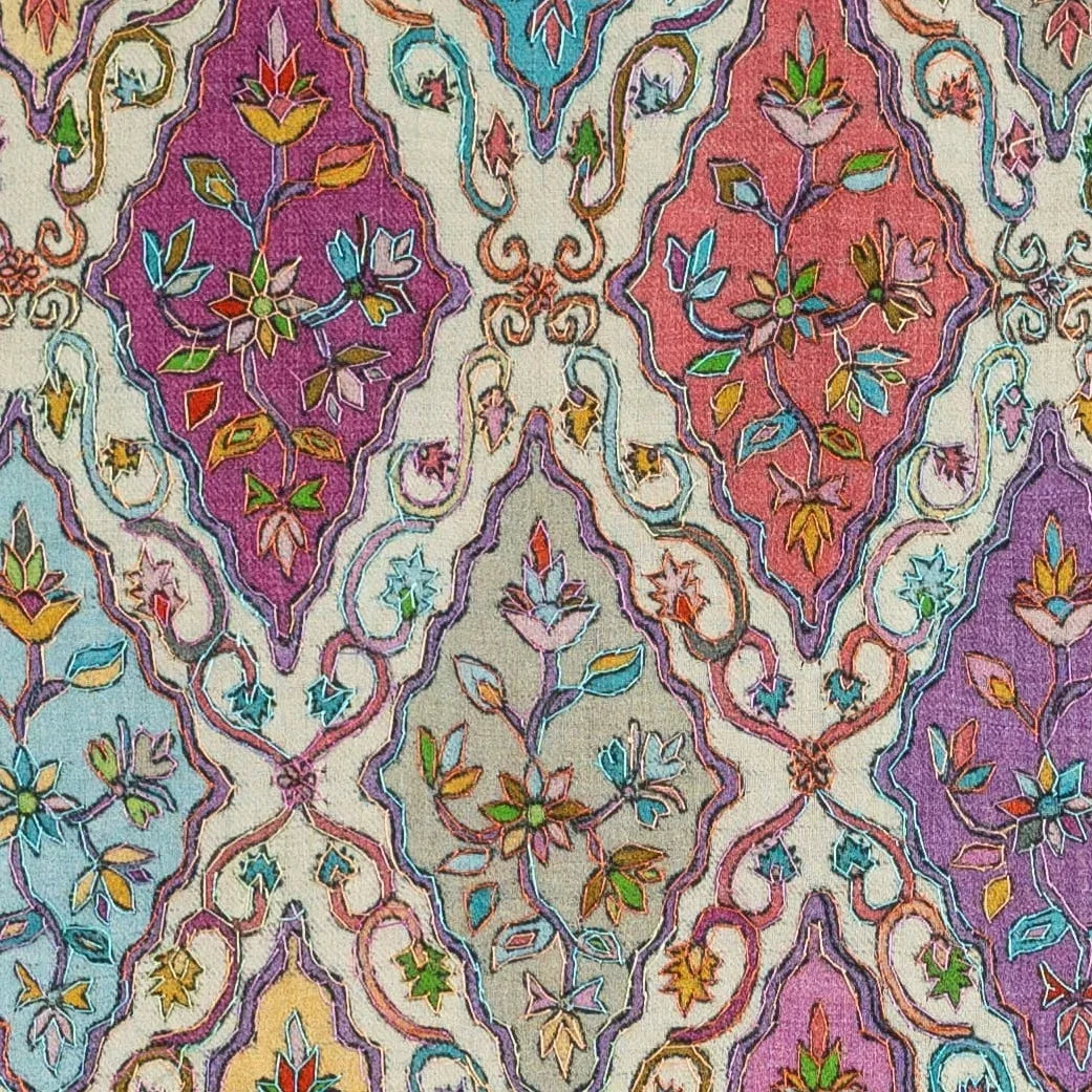 Women's Shawl – Hand Embroidered Pashmina Kalamkari Multicolor Heritage Wrap | The Amritsar Store - The Amritsar Store