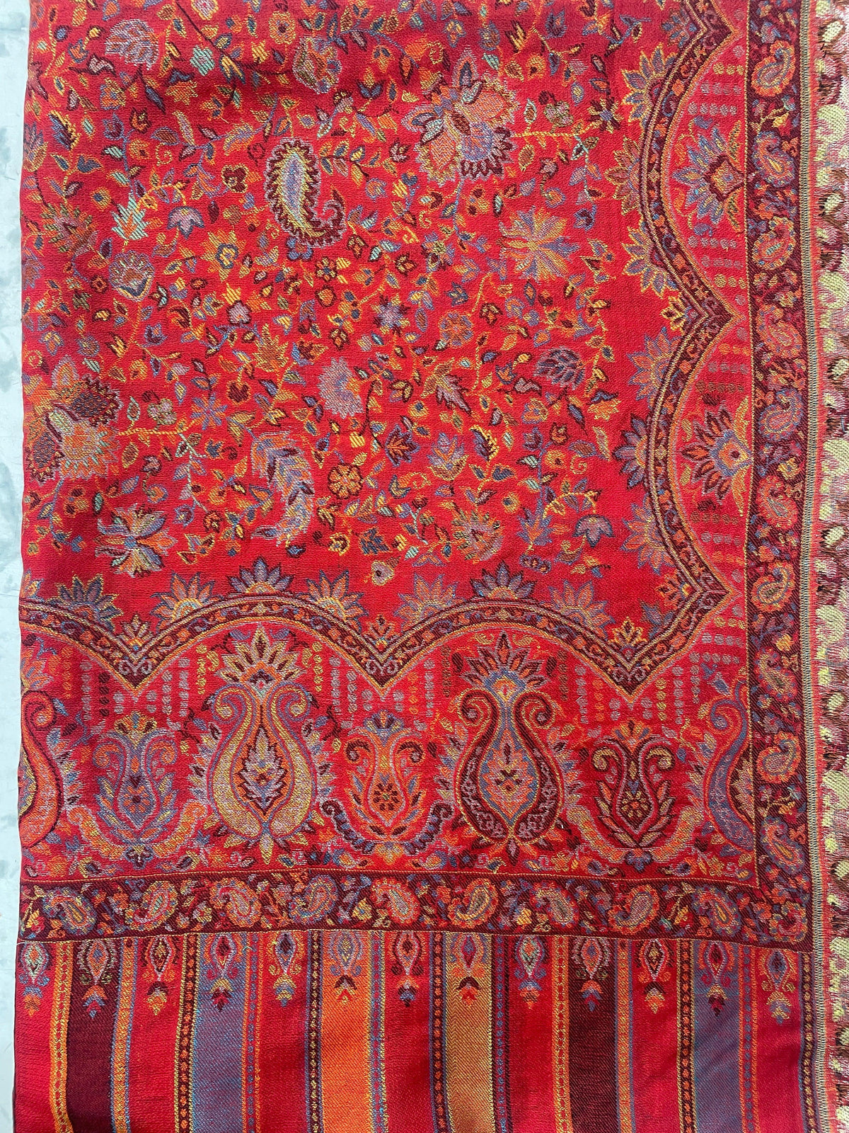 Women's Stole – Heritage Red Jaal Weave with Intricate Paisley & Multitone Borders | The Amritsar Store - The Amritsar Store