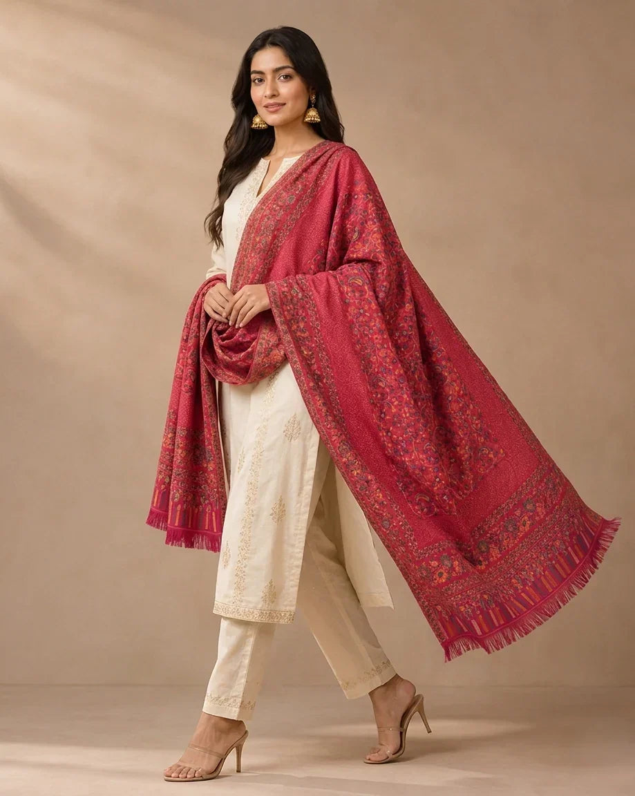 Women's Kashmiri Jaal Shawl – Intricate Paisley & Floral Weave Designer Wrap | The Amritsar Store - The Amritsar Store