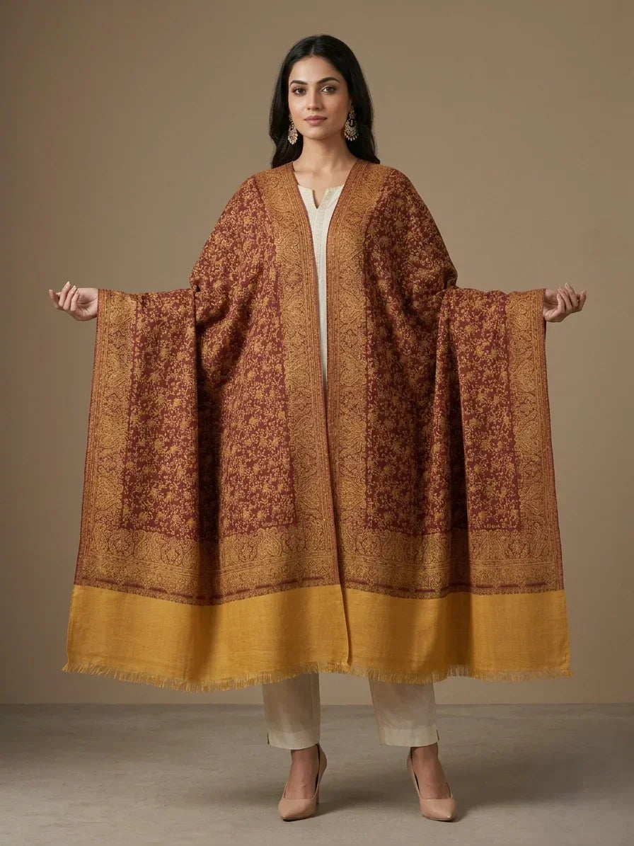 Women's Kashmiri Jaal Shawl – Floral Weave Reversible Designer Wrap | The Amritsar Store - The Amritsar Store