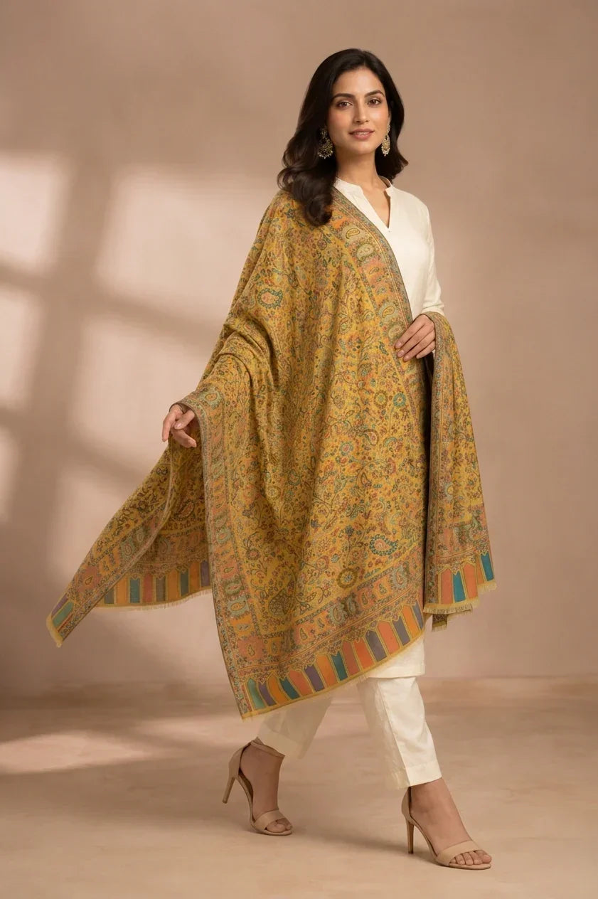 Women's Kashmiri Jaal Weave Shawl – Multicolor Paisley Designer Wrap | The Amritsar Store - The Amritsar Store