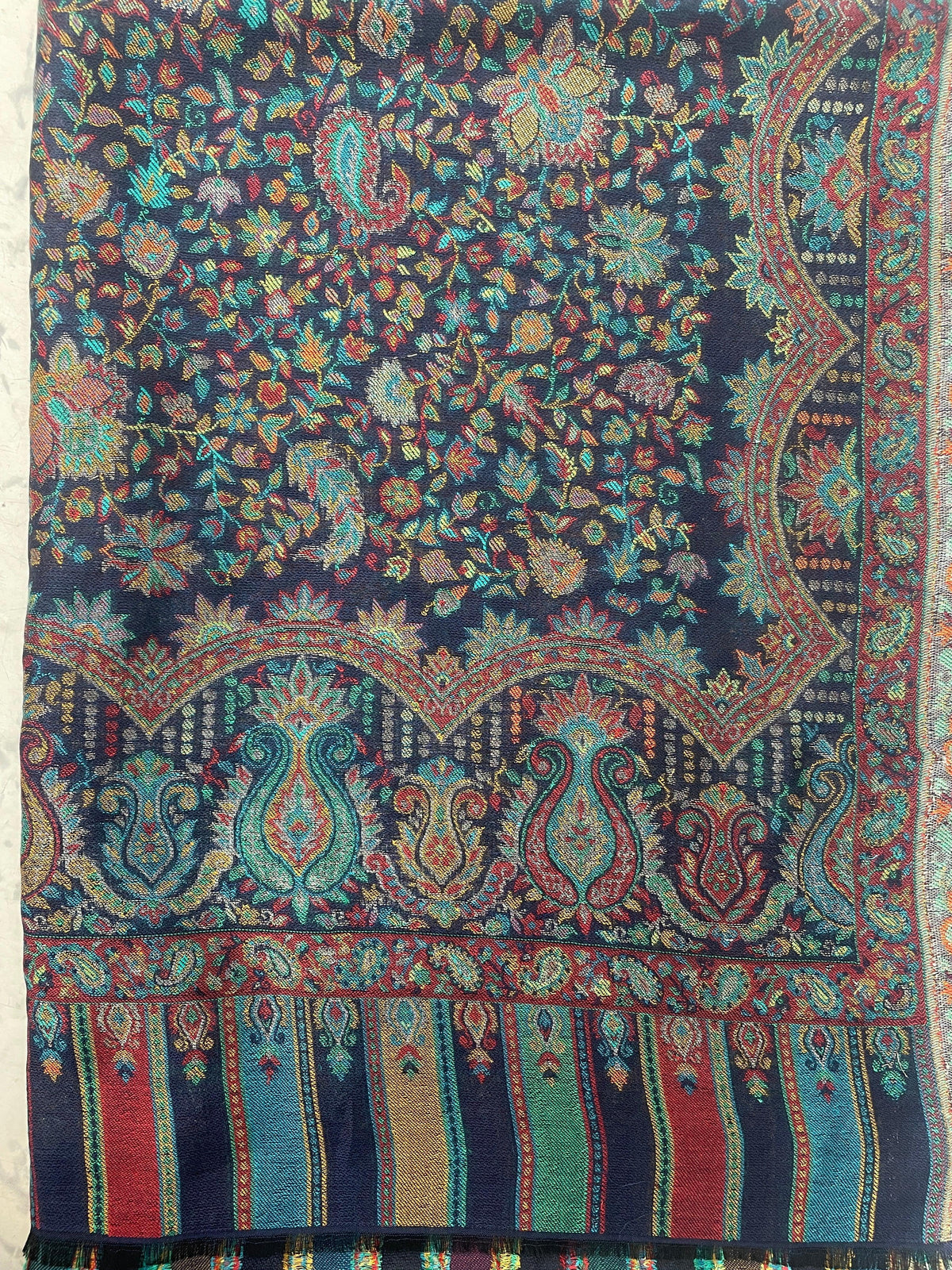 Women's Stole – Heritage Navy Blue Jaal Weave with Intricate Paisley & Multitone Borders | The Amritsar Store - The Amritsar Store