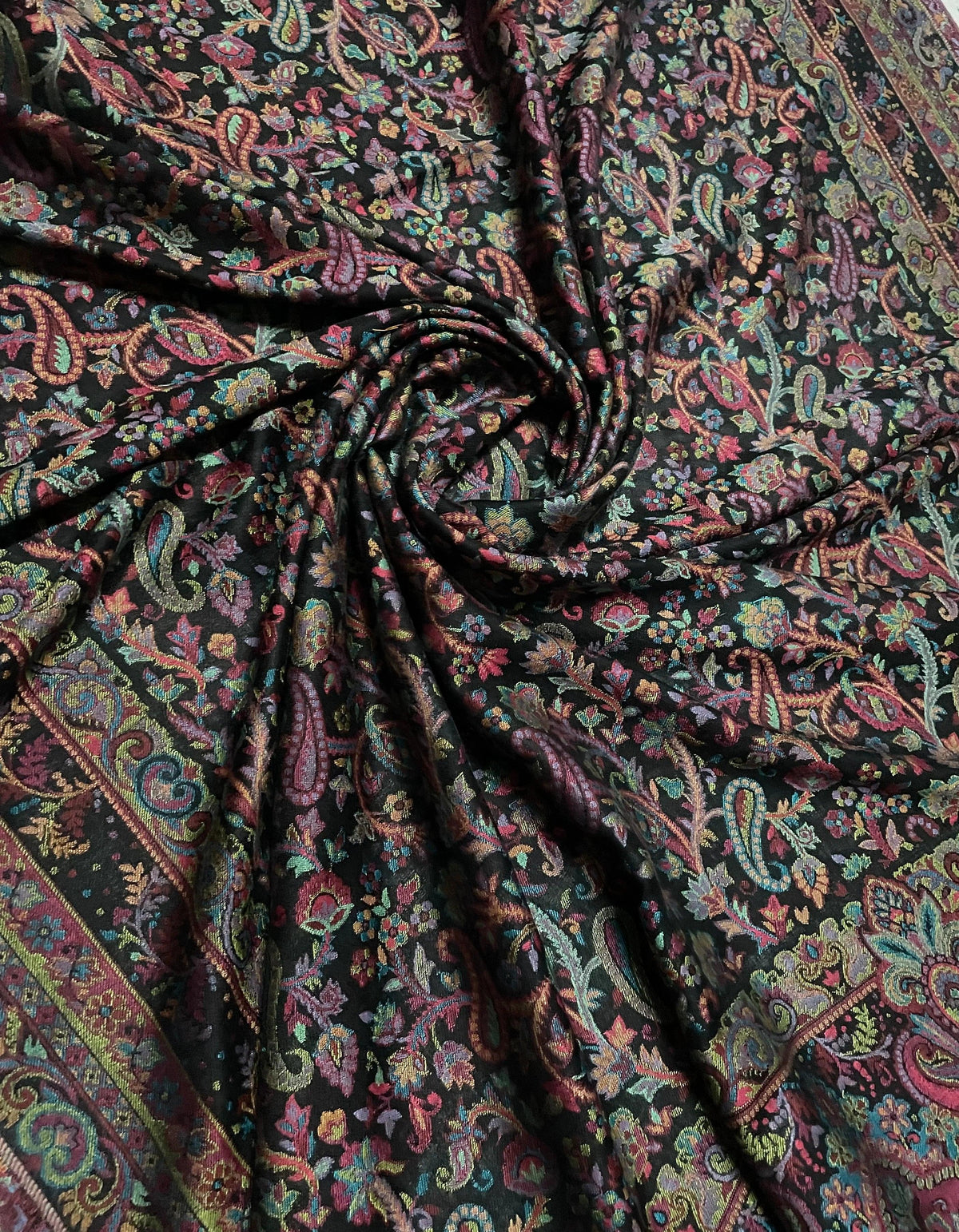 Women's Shawl Black Kashmiri Kani – Paisley & Floral Jaal Designer Wrap | The Amritsar Store - The Amritsar Store