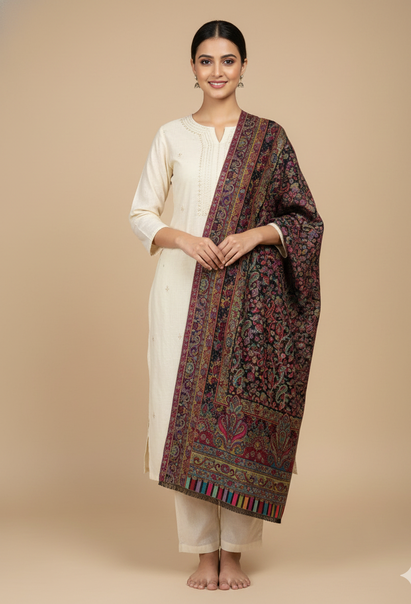 "The Amritsar Store Kashmiri Kaani Shawl – Fine Wool, Vibrant Embellished Border"