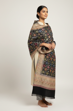 The Amritsar Store Black Shawl with Sozni Style Floral Jaal – Handcrafted Traditional Kashmiri Wool Wrap