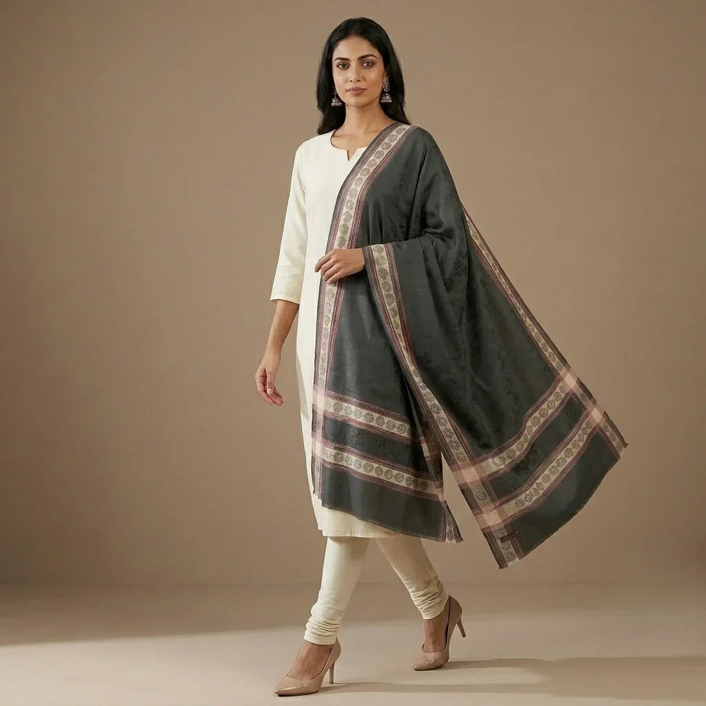 Shawl For Women Kashmiri Zari Shawl with Four Side Border | The Amritsar Store - The Amritsar Store