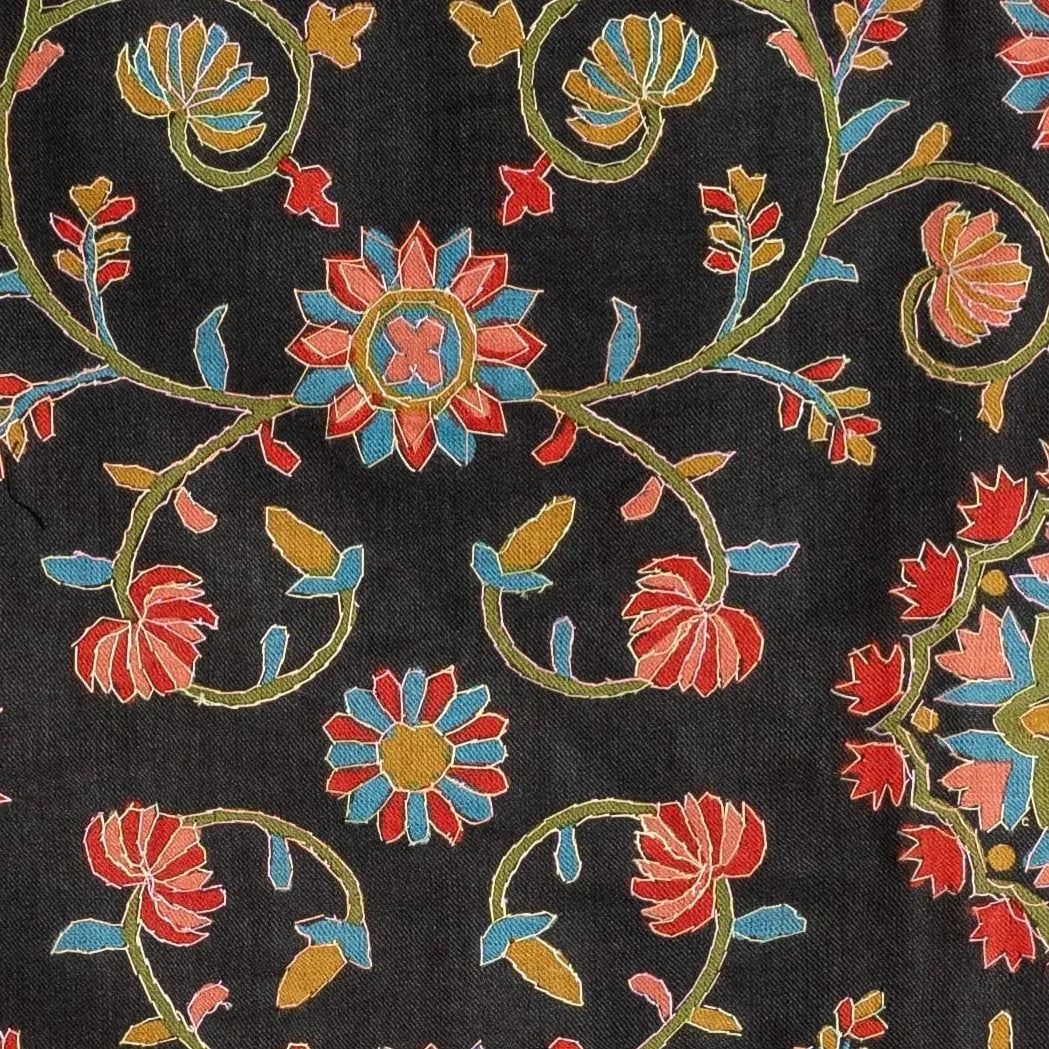 The Amritsar Store Womens Black Extra Fine Wool ,Kalamkari Handcrafted Shawl - The Amritsar Store