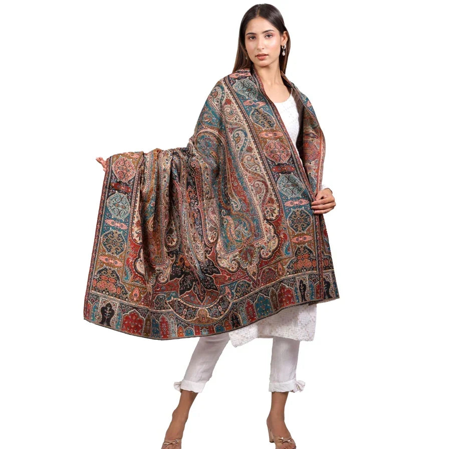 Women's Shawl, Jamawar Shawl, Kashmiri Paisley Shawl, Wool Rich Shawl for Women, Soft & Warm Shawl, Traditional Design - The Amritsar Store