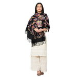 Black Multicolor Embroidery Aari Kashimir Pure Wool Shawl - The Amritsar Store