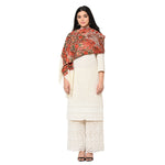 Collectors Edition Cream Jamawar Kashmiri Pure Wool Embroidery Multicolor Thread Work Shawl - The Amritsar Store