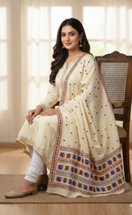 The Amritsar Store Phulkari Dupatta – Hand Embroidered Traditional Design on Soft Lemon Color Fabric