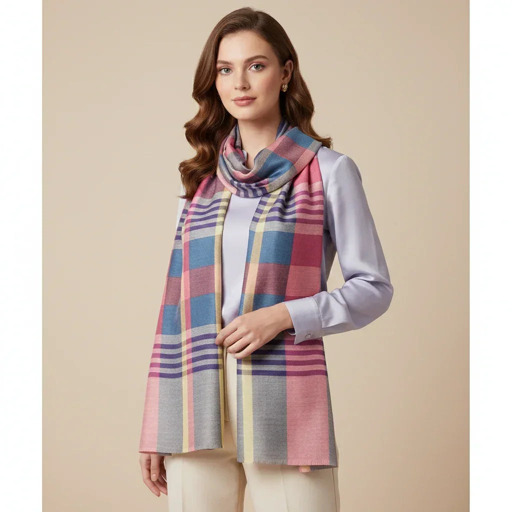 The Amritsar Store ,Multicolor Bamboo Silk Scarf, Soft & Fine Quality with Stripes Pattern - The Amritsar Store