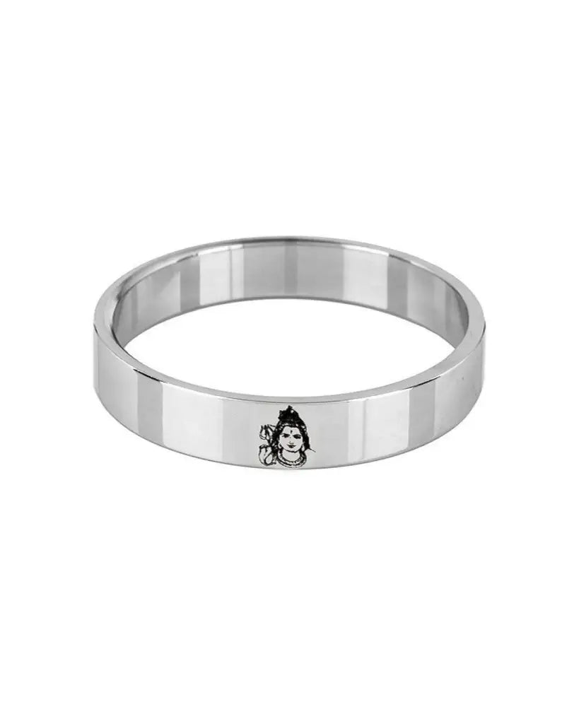 Lord Shiva Vedic Mantra engraved 12mm thick heavy stainless steel kada by The Amritsar Store with detailed sacred design on steel band