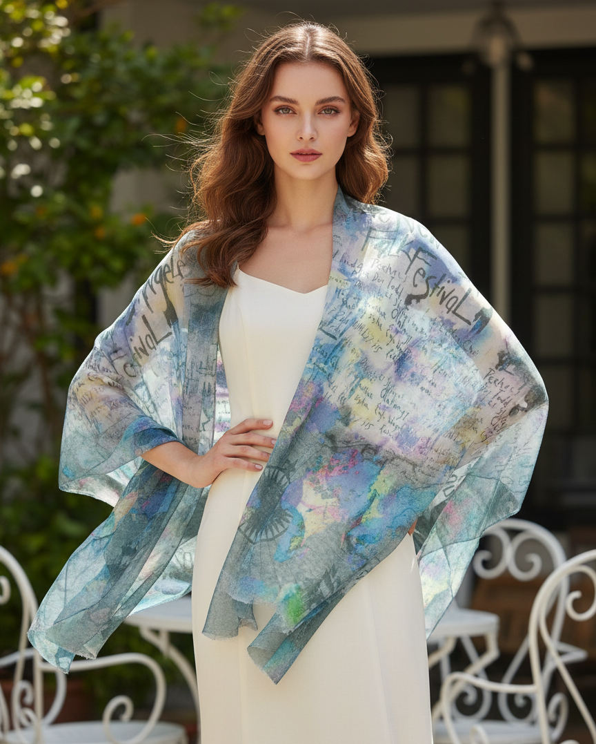 Los Angeles Folk Festival Scarf by The Amritsar Store featuring vibrant bohemian patterns, soft fabric, and lightweight all-season comfort for women.