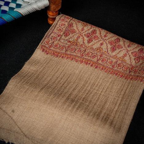 Women's Wool Shawl – Beige Hand Embroidered Elegant Wrap | The Amritsar Store - The Amritsar Store