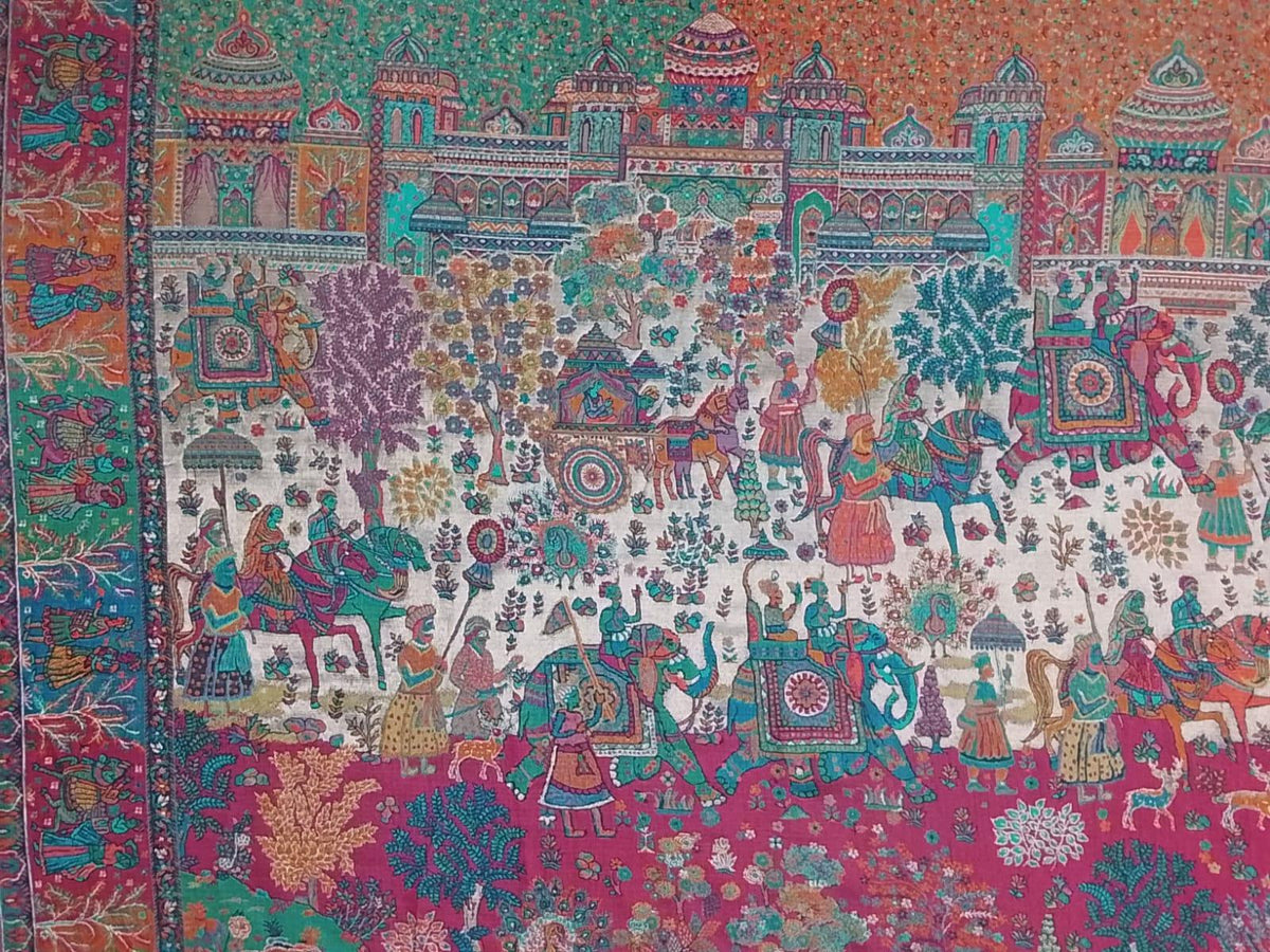 Women's Shawl – Mughal Darbar Palace & Royal Procession Heritage Woven Designer Wrap | The Amritsar Store - The Amritsar Store