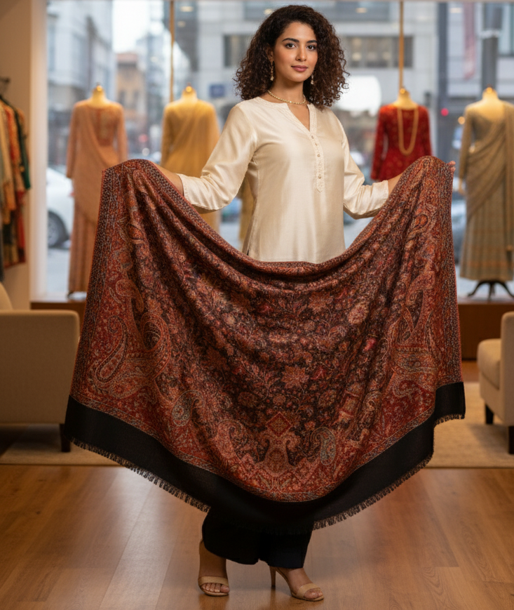 The Amritsar Store Evergreen Elegance Kashmiri Kani Jamawar Shawl for Women – Traditional Woven Design in Rich Patterns