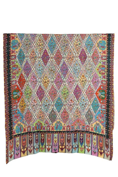 The Amritsar Store Pashmina Kalamkari Shawl – Hand Embroidered Multicolor Kashmiri Wool Shawl for Women