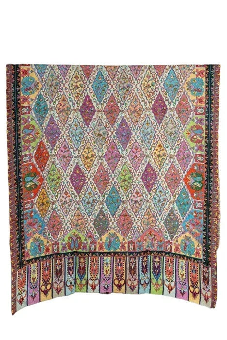 Women's Shawl – Hand Embroidered Pashmina Kalamkari Multicolor Heritage Wrap | The Amritsar Store - The Amritsar Store