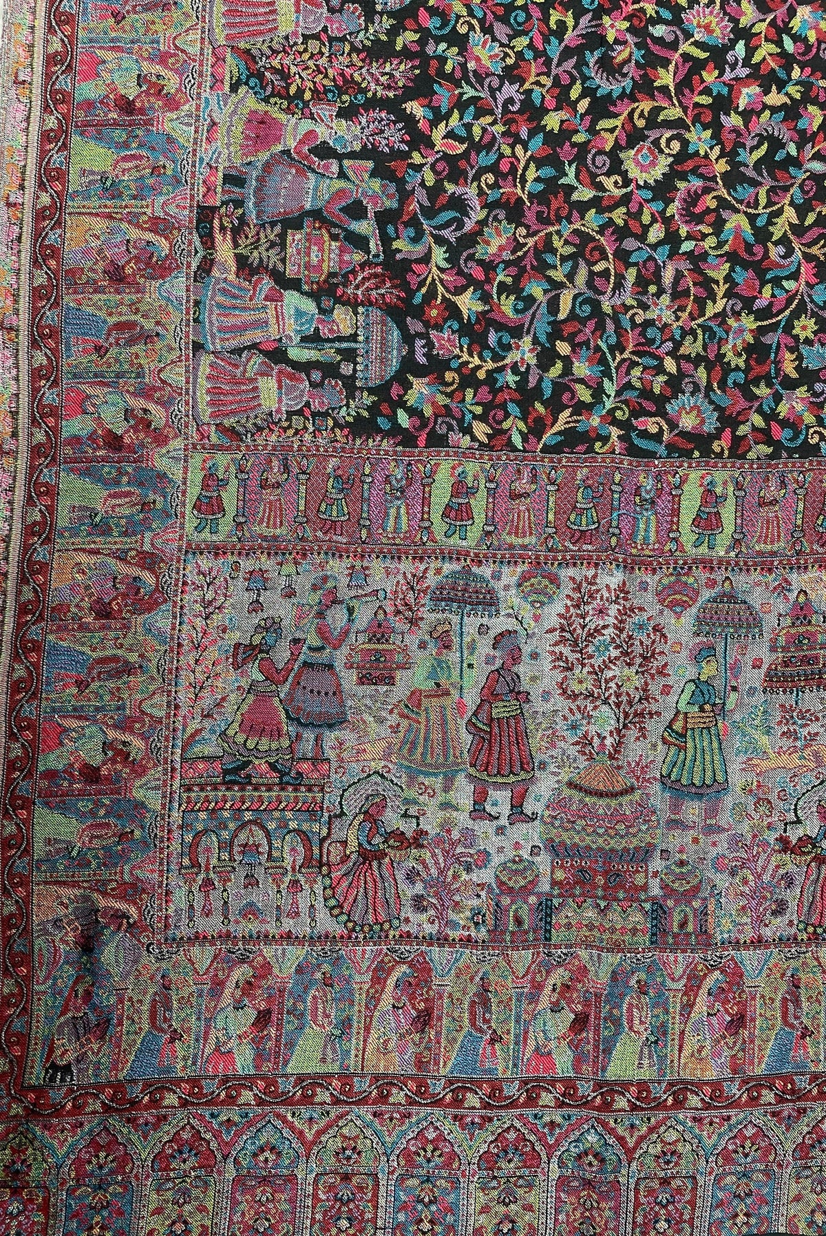 Women's Stole – Black Royal Heritage Mughal Darbar & Floral Jaal Woven Designer Wrap | The Amritsar Store - The Amritsar Store