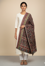 Majestic Peacock Garden Jaal shawl with intricate multicolor woven peacock and floral motifs, Kashmiri-inspired design