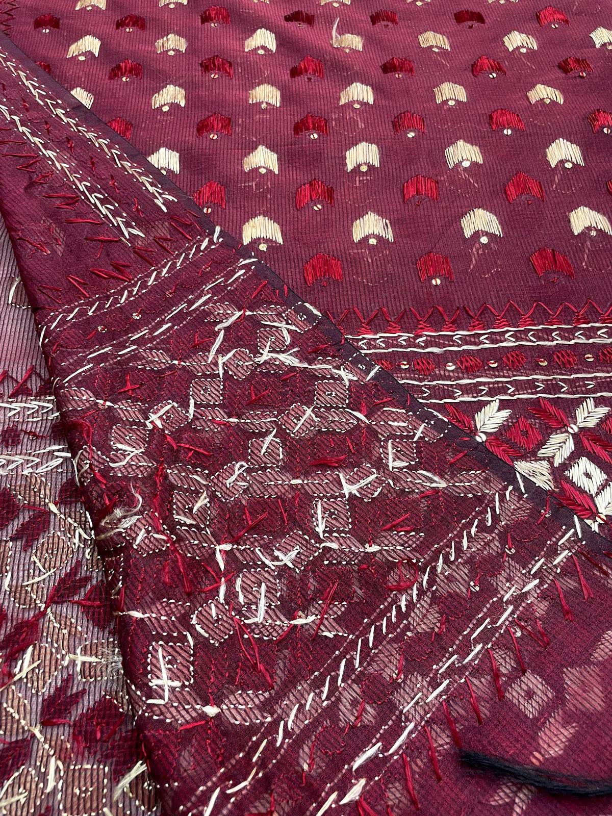 Phulkari Dupatta – Hand Embroidered Maroon Dupatta for Women | The Amritsar Store - The Amritsar Store