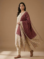 Women's Maroon Kashmiri Jaal Weave Shawl – Floral Designer Wrap | The Amritsar Store - The Amritsar Store