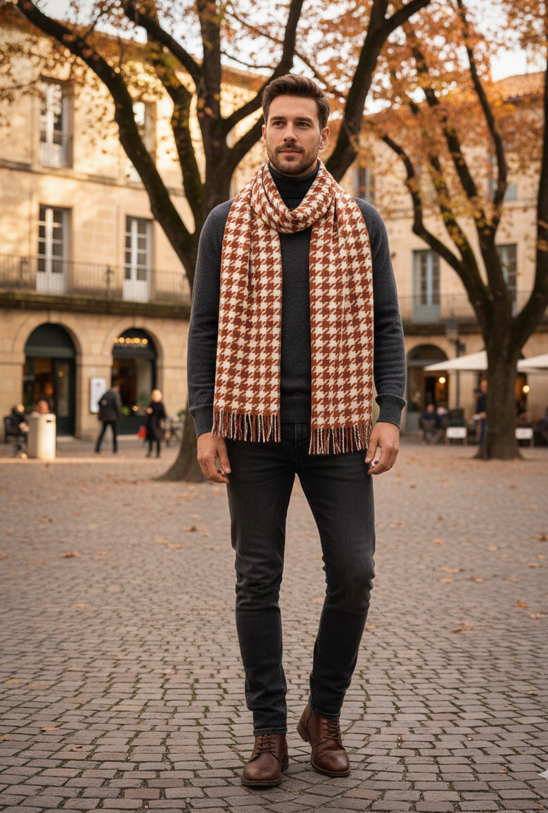 The Amritsar Store Brown & White Patterned Scarf
