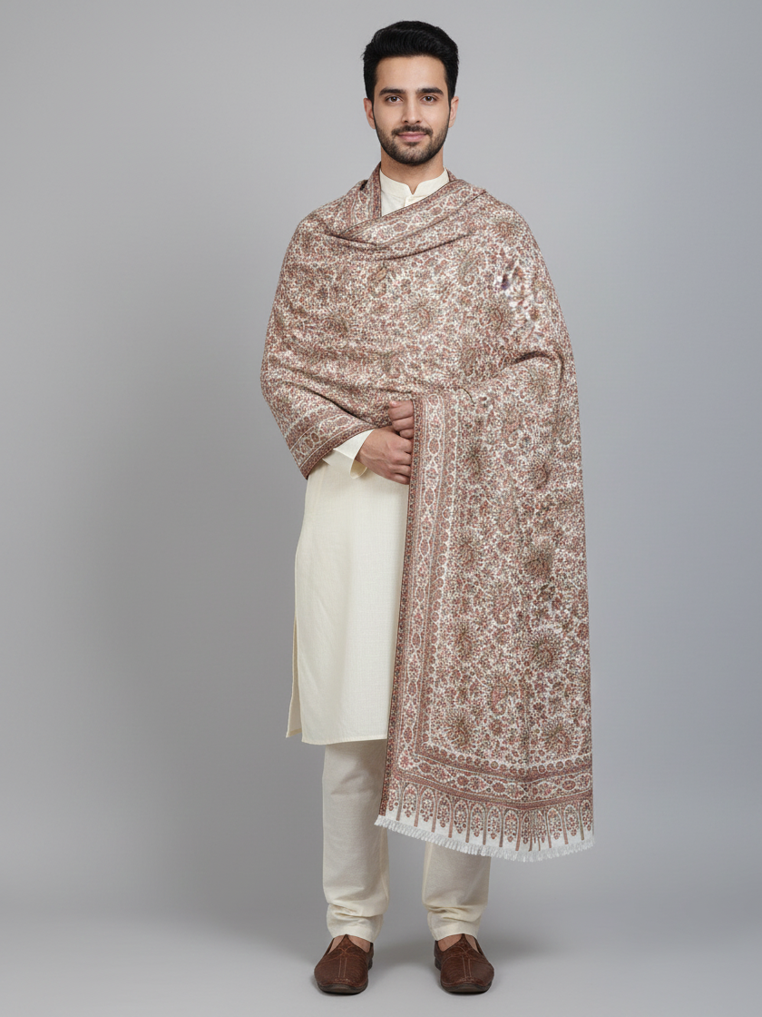 "The Amritsar Store Men's Fine Wool Kani Shawl with Intricate Paisley Pattern – Soft and Luxurious Winter Wear"