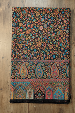 Men’s black Kani Jaal shawl with multicolor paisley and floral weave by The Amritsar Store