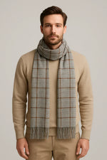 Grey Checkered Scarf for Men & Women – Lightweight Soft Fringe Wrap | The Amritsar Store - The Amritsar Store