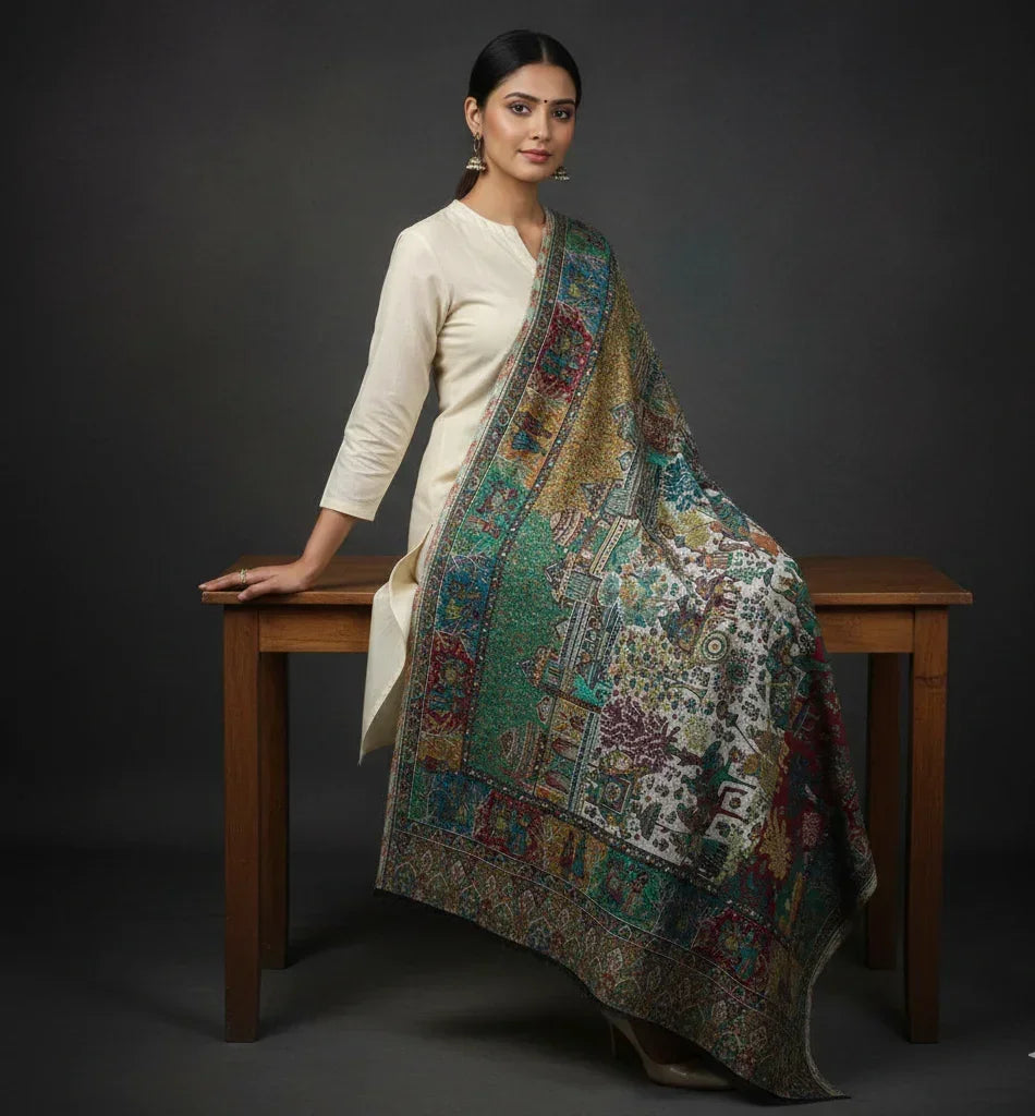 Women's Shawl – Mughal Darbar Palace & Royal Procession Heritage Woven Designer Wrap | The Amritsar Store - The Amritsar Store