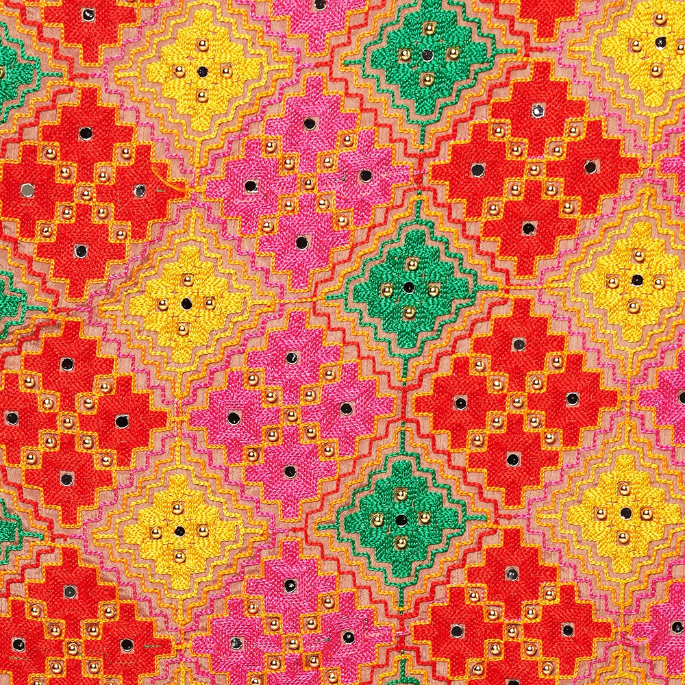 Multicolor Handmade Silk Embroidery Thread Stone & Mirror Work Phulkari Duaptta By The Amritsar Store - The Amritsar Store
