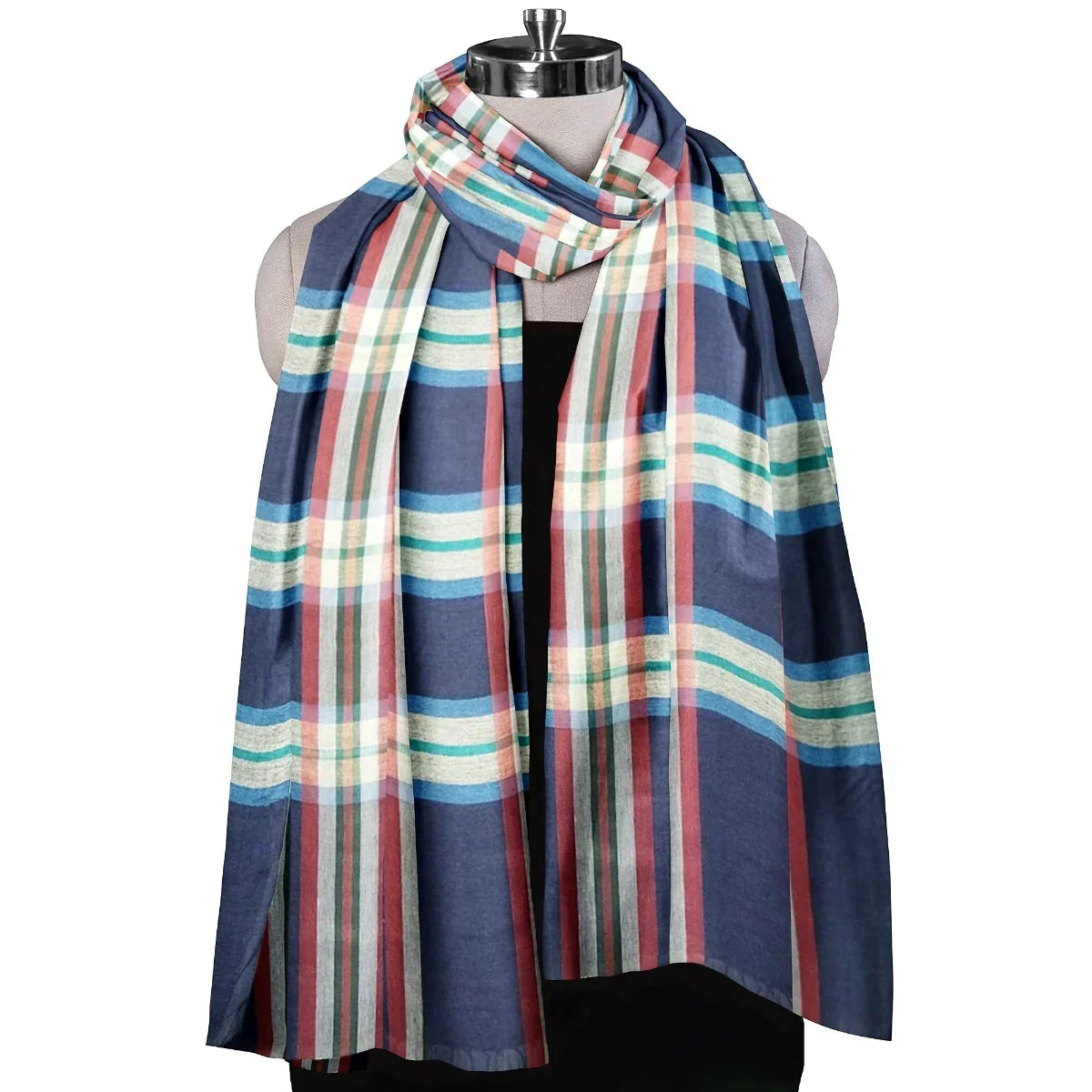 The Amritsar Store , Multicolor Bamboo Silk Scarf, Soft & Fine Quality with Check Pattern All Season - The Amritsar Store