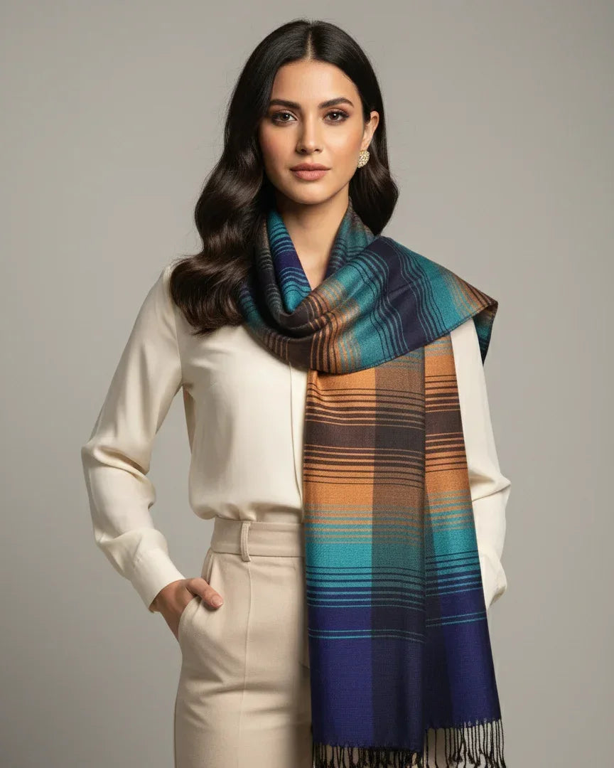 The Amritsar Store , Multicolor Bamboo Silk Scarf, Soft & Fine Quality with Stripes Pattern - The Amritsar Store