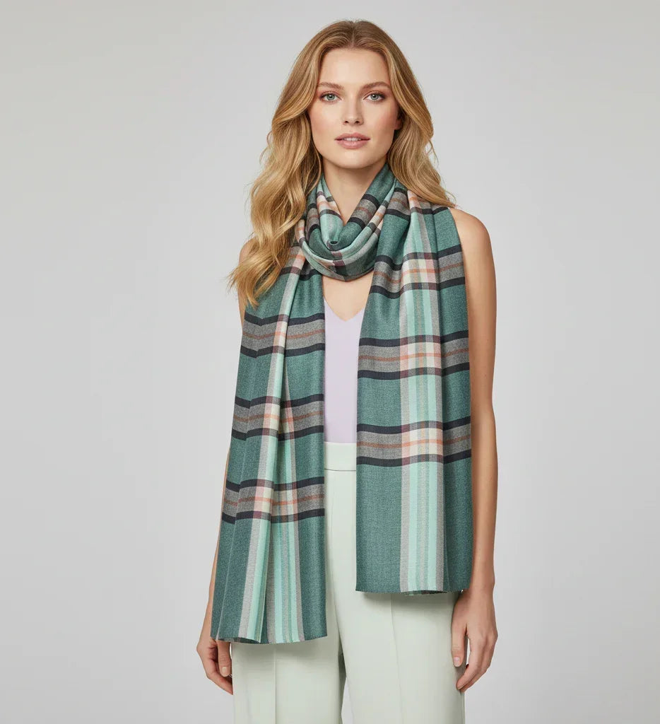 The Amritsar Store , Multicolor Bamboo Silk Scarf, Soft & Fine Quality with Check Pattern All Season - The Amritsar Store