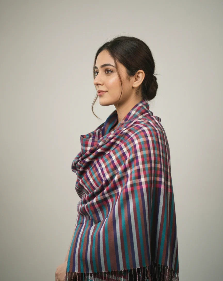 The Amritsar Store, Multicolor Bamboo Silk Scarf, Soft & Fine Quality with Check Pattern All Season - The Amritsar Store