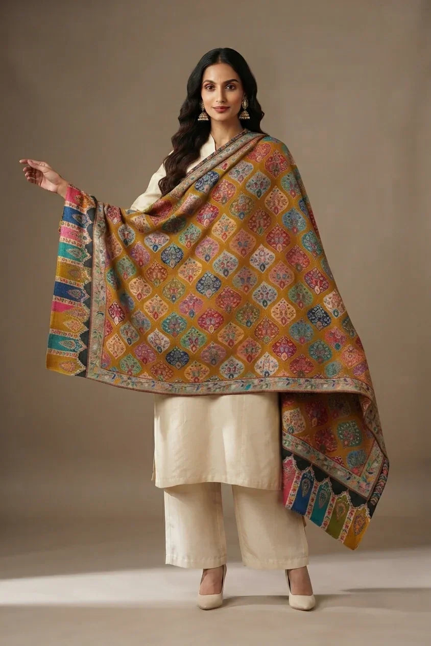 Shawl for Women – Extra Fine Wool Kalamkari Design | The Amritsar Store - The Amritsar Store